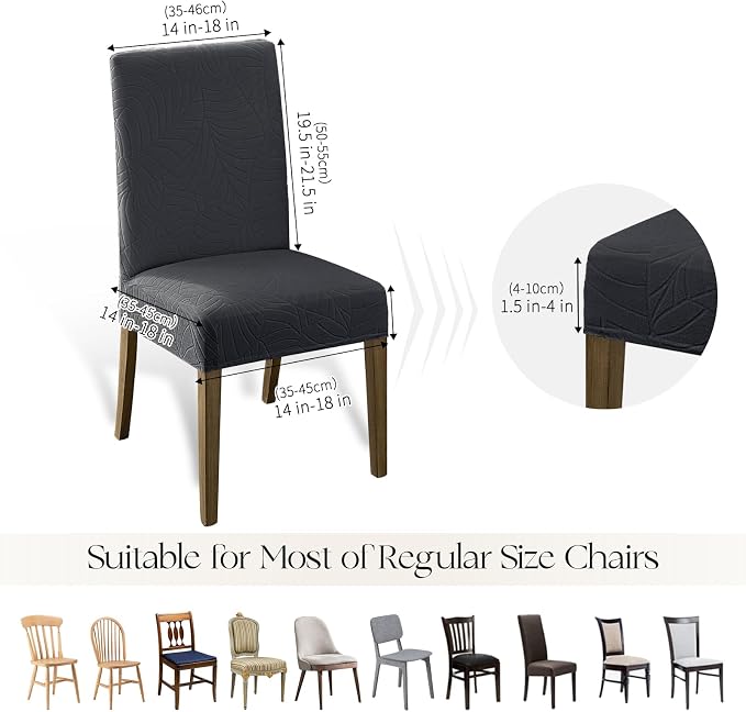 MOSAYT 100% Waterproof Dining Room Chair Covers Set of 4, Super Fit Stretch Jacquard Parson Chairs Slipcovers Removable Washable Chair Seat Protectors for Home, Kitchen, Banquet (Dark Grey) - Image 6
