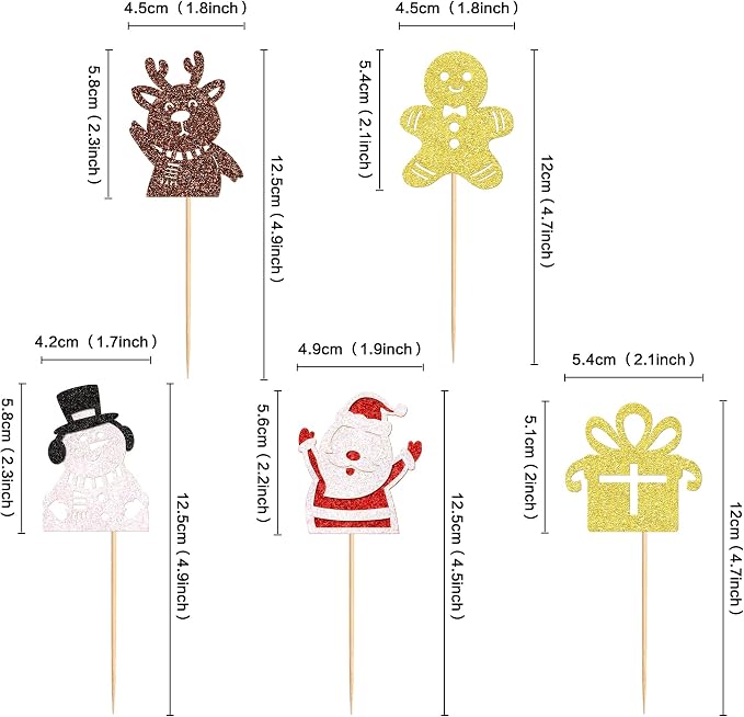 24 Pack Christmas Cupcake Toppers Gingerbread Man Santa Claus Snowman Cupcake Picks Christmas Eve Party Baby Shower Birthday Party Cake Decorations Supplies - Image 6