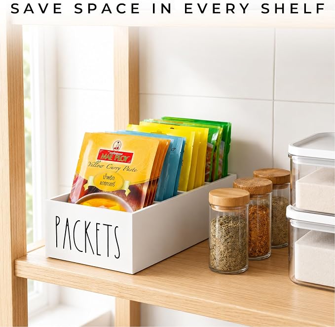Seasoning Organizer, Pantry Storage Bins for Food Mixes, Spices, Gravy, Taco, and Dressing Packets - Modern Farmhouse Kitchen Organization (White) - Image 7