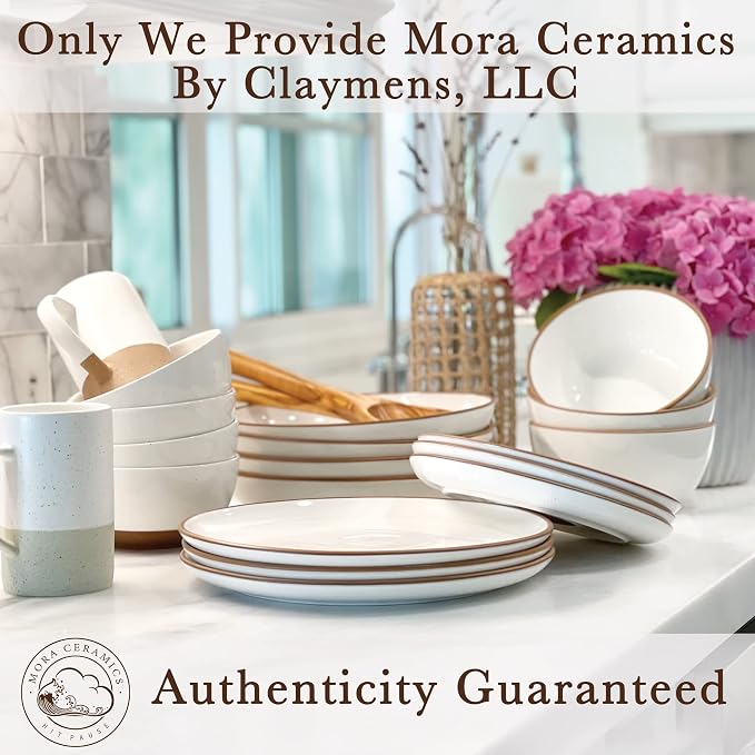 Mora Ceramic Dinner Plates Set of 6, 10 inch Dish Set - Microwave, Oven, and Dishwasher Safe, Scratch Resistant, Modern Rustic Dinnerware- Kitchen Porcelain Serving Dishes - Vanilla White - Image 9