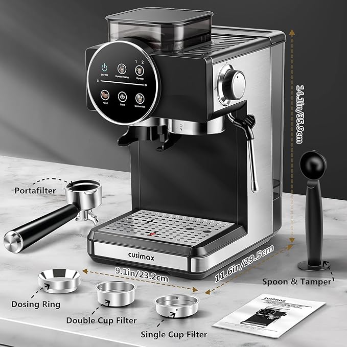 CUSIMAX Espresso Machine with Grinder, 20 Bar Professional Expresso Coffee Machines with Milk Frother Steam Wand, Espresso Maker with 60oz Removable Water Tank, Cappuccino & Latte Machine for Home - Image 9