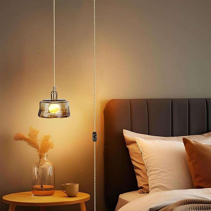 Sedelan Plug in Hanging Light, Glass Hanging Lights with Plug in Cord,Dimmable Pendant Lights Kitchen Island, Vintage Pendant Light Fixtures for Living Room Bedroom Hallway - Image 9