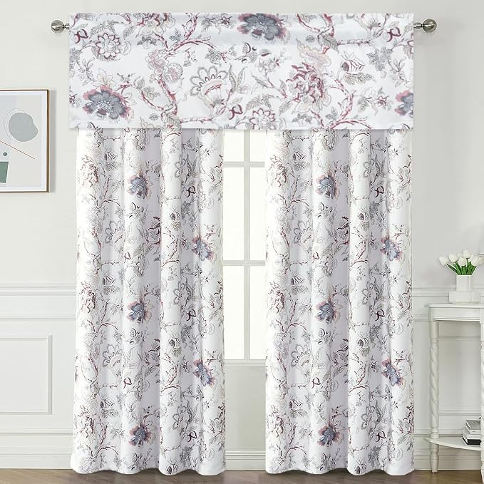 H.VERSAILTEX Blackout Curtain Valances for Kitchen Window/Living Room/Bathroom Privacy Added Rod Pocket Home Decoration Winow Valance, 52" W x 18" L, Floral in Terracotta and Blue - Image 8