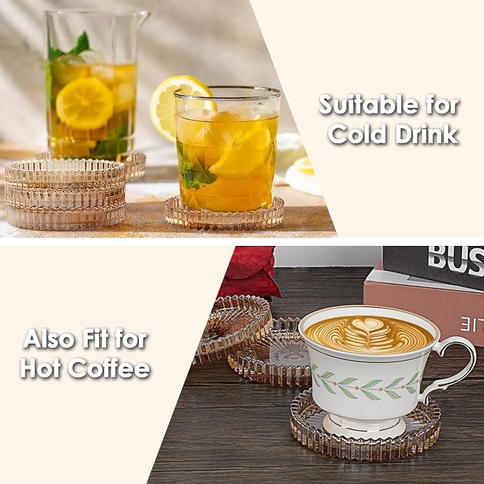 Modern Clear Coasters Set of 5- Glass Cute Coasters for Drinks, Amber | Crystal Coaster Round Chic Cup Mat Cute Coffee Table Coaster for Kitchen, Bar, Dining Room, Living Room, Patio - Image 6
