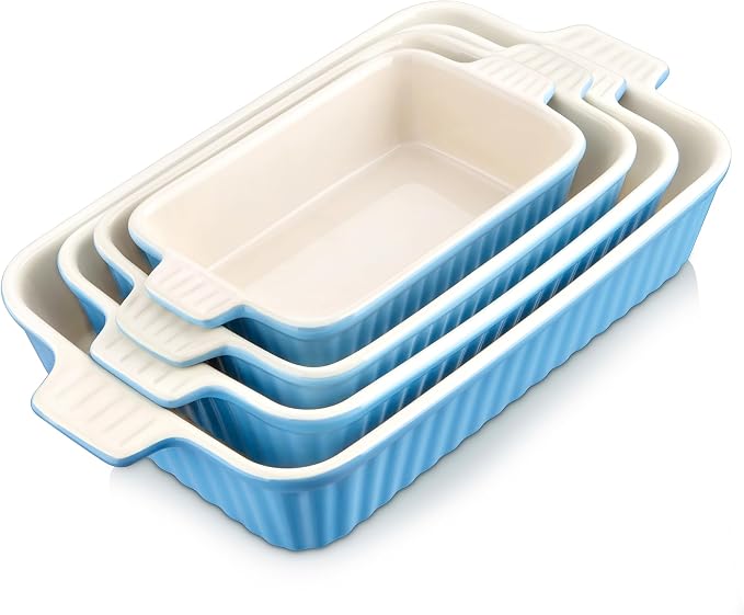 MALACASA Casserole Dishes for Oven, Ceramic Bakeware Set of 4, Blue | Deep Lasagna Pans for Versatile Use, Durable Bakeware for Roasting Vegetable, Gift Set, Dishwasher Safe(9.4/11.1/12.2/14.7") - Image 9