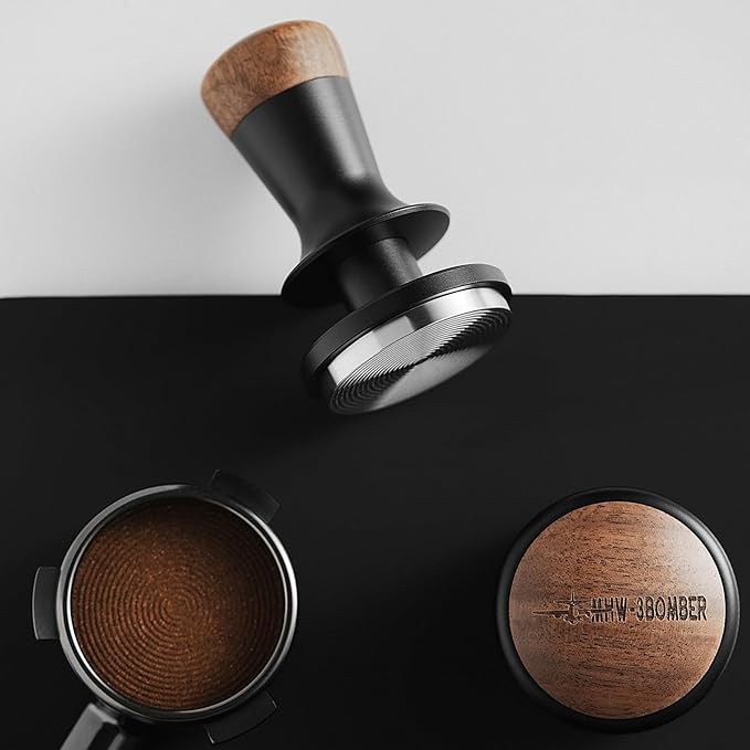 MHW-3BOMBER 58mm Coffee Tamper, Wooden Espresso Tamper Tool with 2 Spring Loaded, Auto-rebound, Auto-Leveling Tamper without Tilting, 58.35mm Stainless Steel Base, T7124
