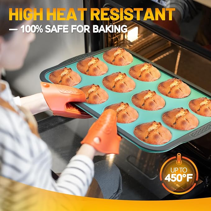 Silicone Muffin Pan, 12 Cups Non-Stick Cupcake Pan, Food-Grade BPA-Free Muffin Tin, Oven-Safe 450 °F, Reinforced Steel Frame, Easy-Grab Handles, Quick-Release 2.3" Baking Molds for Mini Treats - Image 7