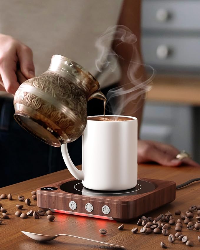 House Gem Mug Warmer - 36W Coffee Mug Warmer for Desk with Temperature Display, 2-12Hrs Auto Shut Off, Smart Candle Warmer - Ideal Coffee Gifts Accessories Keep Beverages Coffee Warmer (Wood) (Wood) - Image 7