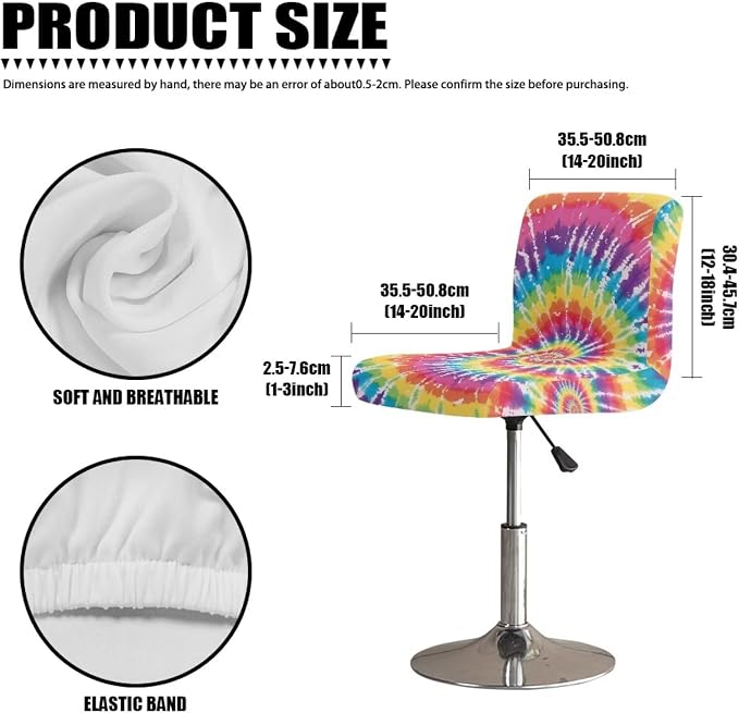 Colorful Tie Dye Bar Stools Covers 2 Pcs Barstool Slipcovers Elastic Stool Cushion Cover Swivel Barstool Covers Slipcovers for Low Short Back - Image 7