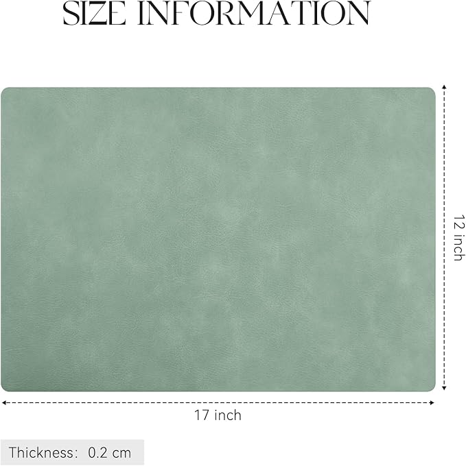 MOSAYT Vinyl Placemats Set of 8-12 X 17 Inch - Faux Leather 100% Waterproof Oil-Proof Wipeable PU Place Mats, Heat Resistant Reversible Table Mats for Kitchen, Dining, Outdoor, Green - Image 7