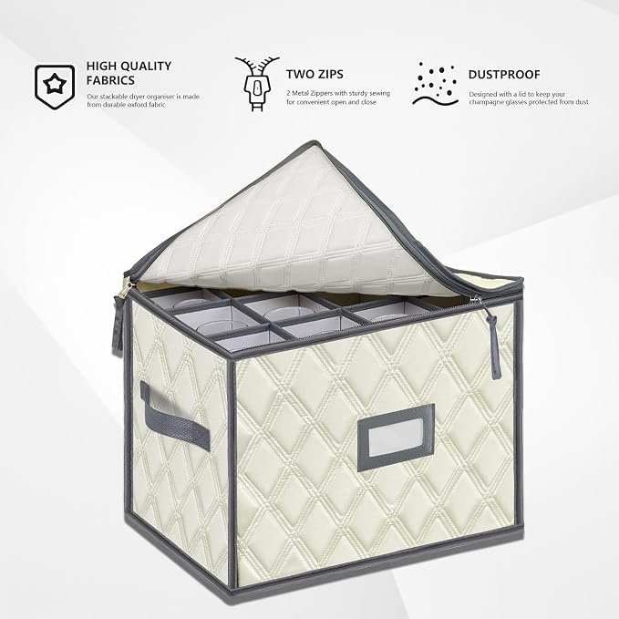Champagne Flute Storage Box,Quilted Stemware Storage Box Shell, Stackable Champagne Glass Container,Wine Glass, Crystal Glassware, Drinkware Case for Moving Transport - Image 8