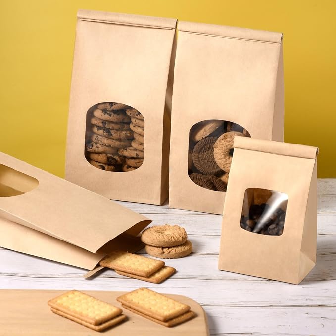 Brown Paper Bakery Bags with Window for Cookies, 3.54 x 2.36 x 6.7 inches, 50 Pack with Tin Tie Tab Lock, Brown Paper Bags for Cookie Coffee Bread Bakery Packing - Image 5