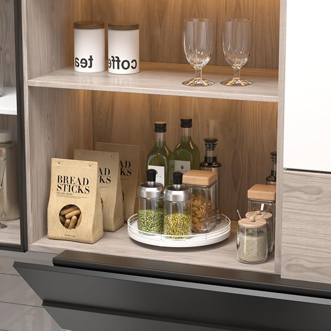 Oroyutor 10-Inch Oak Lazy Susan Spice Organizer, White Finish | Rotating oak tray organizes spices, toiletries and decor on kitchen counters, bathroom vanities, dining and coffee tables. - Image 7