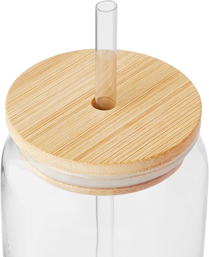 4 Pack Glass Tumbler Cups with Bamboo Lids and Straws, Clear Can Shaped Drinking Glassware Set - Image 5