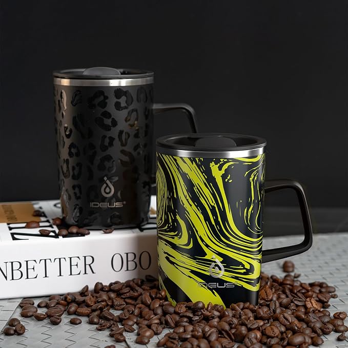 Ideus 16 oz Insulated Stainless Steel Coffee Mug with Lid, Yellow Zebra | Perfect for home, office, or daily use| Easy to clean wide mouth| Sweat-proof| On the go - Image 9