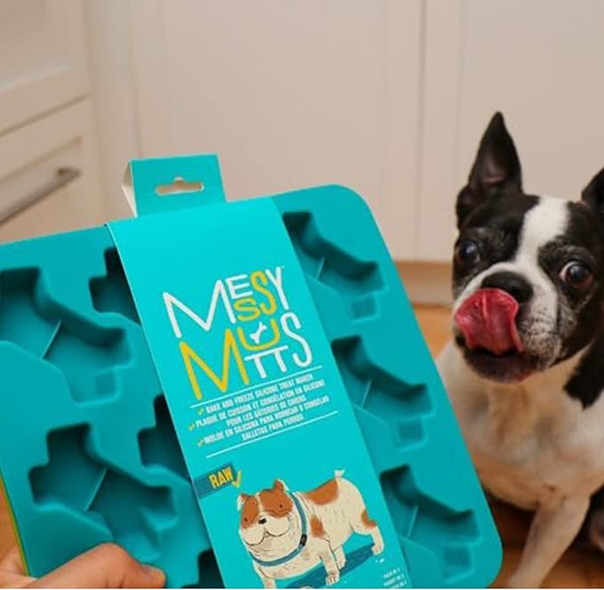 Messy Mutts Silicone Bake & Freeze Treat Making Mold | 2 Pack | 12 Bone Shaped 1 oz Molds | 9" x 9" Tray | Dishwasher, Freezer, Oven Safe | Blue/Green