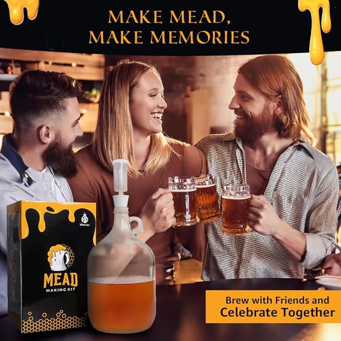 Honey Mead Making Kit with Yeast and Starter Home Brew Accessories, Reusable, Step-by-Step Brewing Process, 1 Gallon, Made in the USA