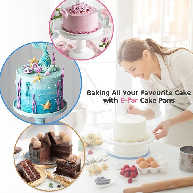 E-far 8 Inch Cake Pan Set of 3, Stainless Steel Round Layer Cake Baking Pans, Non-Toxic & Healthy, Mirror Finish & Dishwasher Safe - Image 9