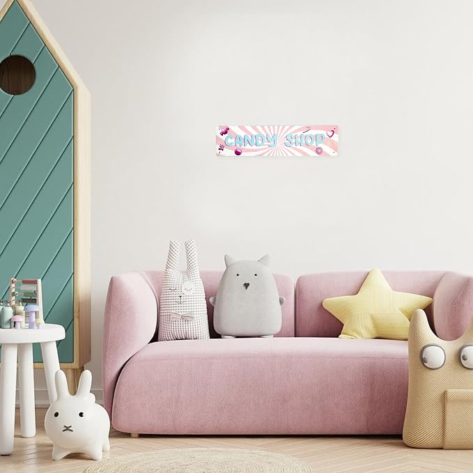 Candy Shop Sign Candy Bar Sign Girl’S Bedroom Decor Retro Wall Decor Vintage Decoration For Home Store Cafe 4×16 Inches - Image 9