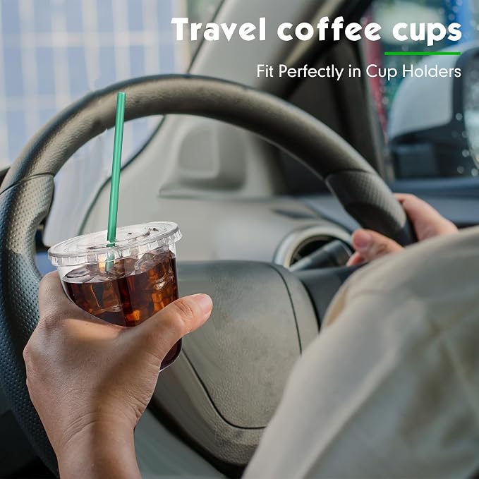 Baderke 25 Set Plastic Cups with Lids and Straws, Disposable Plastic Iced Coffee Cup for Cold Beverage Juice Smoothie Crystal for Coffee Shops Party Catering(Clear,12 oz) - Image 6