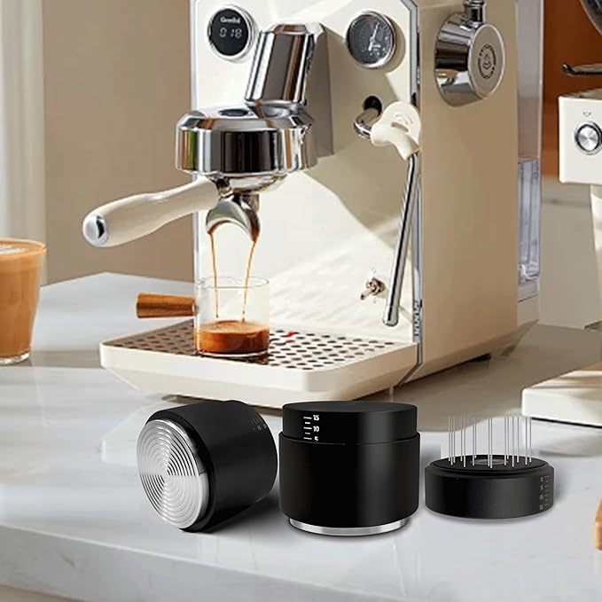 3-in-1 Coffee Distributor and Tamper with WDT Tool – Espresso Distribution Tool Set, Professional Espresso Accessories Kit, Fits 53mm Portafilters (53mm)