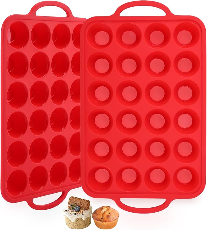 Redfly Silicone Mini Muffin Pans for Baking 24 Cup with Steel Frame Non-Stick,2Pack Small Cupcake Pan, Food Grade, Easy Release,Dishwasher Oven Freezer Microwave Safe for Muffin Tin Cake Pop Molds - Image 9