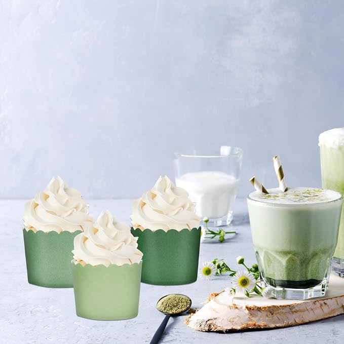 Whaline 120Pcs Sage Green Paper Baking Cups Scalloped Edge Cupcake Wrappers Gradient Green Cupcake Muffin Cases for Wedding Birthday Baby Shower, 3 Colors - Image 7