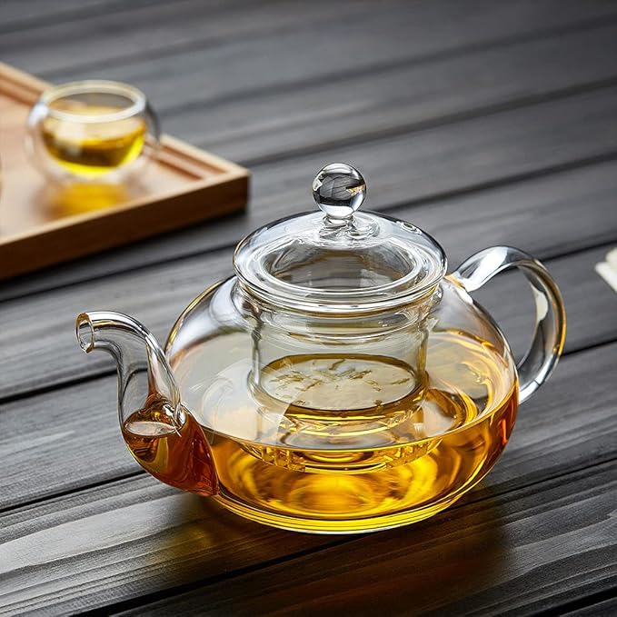 Glass Teapot with Removable Clear Infuser, 27 oz/ 800 ml Stove Top & Microwave Safe Borosilicate Glass Kettle with Loose Leaf Tea Strainer For Flower Blooming Tea