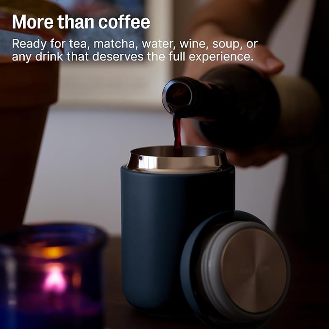 Fellow 16 oz Carter Wide Travel Mug - Wide Mouth Vacuum-Insulated Stainless Steel - Tea and Coffee Tumbler - Travel Coffee Mug with Ceramic Interior - Stone Blue
