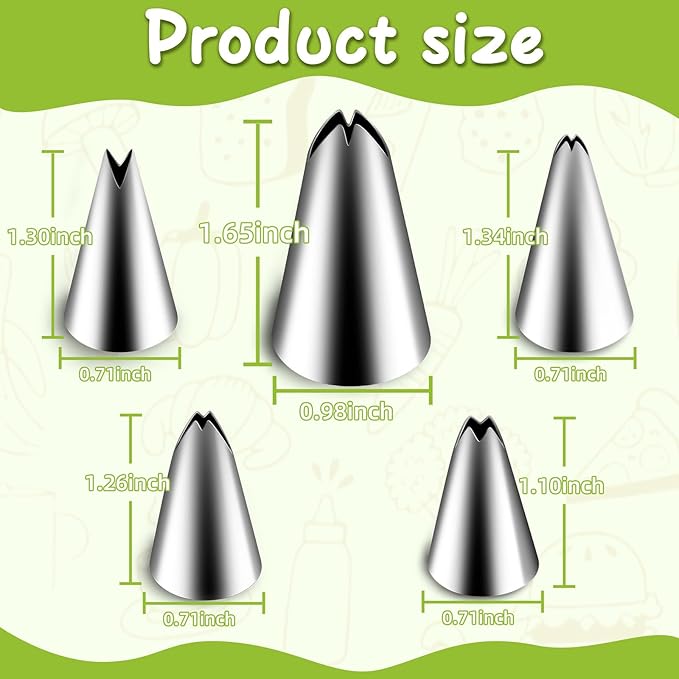 Suuker 5 Pieces Leaf Piping Tips,Stainless Steel Cake Decorating Tips, Frosting Icing Tips for Cupcakes, Cake, Cookie and Decorating(67 68 70 352 113)