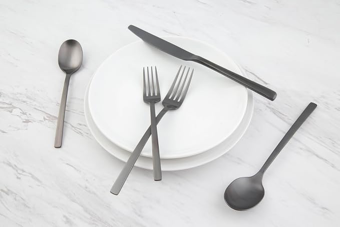 Cambridge Silversmiths Beacon Flatware Set, 18/0 Stainless Steel, Dishwasher Safe, Flatware Collection, Black Satin, 20-Piece, Service for 4 - Image 4
