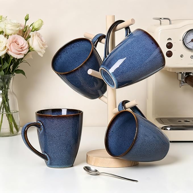 MONITO 17 OZ Coffee Mugs Set of 4, Large Ceramic Blue Coffee Mugs Set with handle for Tea/Latte/Milk/Cocoa, Funny Tea Cups for Office and Home, Engagement Gifts.(Starry Blue) - Image 8