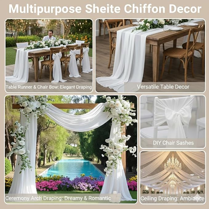 Pack of 20 | Ivory | 10ft Chiffon Table Runner 29x170 Inches Long Romantic Rustic Sheer Gauze Runner for Wedding Bridal Shower Birthday Banquets Engagement Spring Easter Boho Decorationss - Image 7