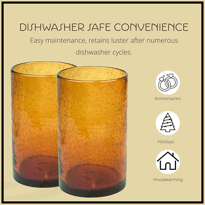 Artland 17oz Highball Tumbler, Set of 4 | Iris Seeded Design, Amber | Drinking Glass for Parties and Everyday Use - Mojito, Whiskey, Cocktail | Glassware & Kitchenware Essentials - Image 7