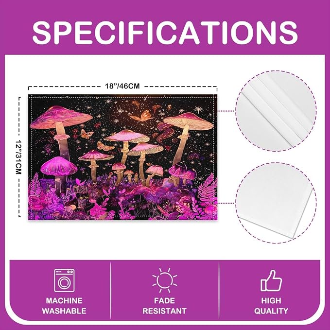 Feelyou Colorful Mushroom Table Place Mats 18"x12" Butterfly Placemats Set of 4 Wild Mushroom Placemat for Kitchen Dining Table Decor Indoor Outdoor Longleg Mushroom Decor Table Place Mats - Image 4