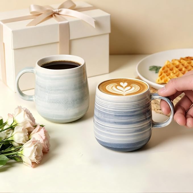 Coffee Mugs Set of 4, 12 oz Mugs Set, Ceramic Coffee Cups with Large Handles, Pastel Gradient & Striped Designs, Dishwasher and Microwave Safe Mugs for Coffee, Tea, Milk - Image 8