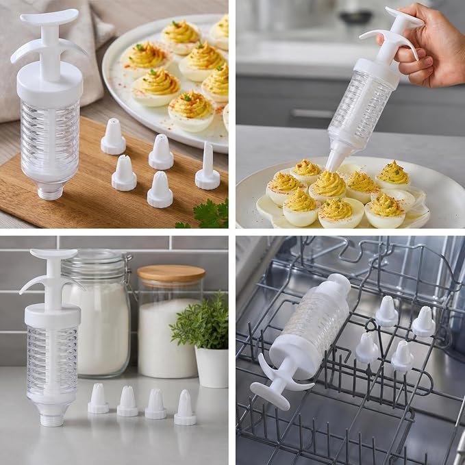 1 SET Deviled Egg Piping Tool, Deviled Eggs Filler Tool with 8 Piping Tips, Cupcake Filler Tool for Baking and Party Preparation, Reusable White Decorating Kit - Image 7