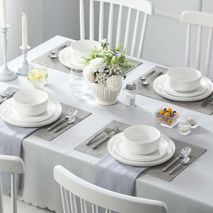 MALACASA Plates and Bowls Sets, 24 Pieces Modern Porcelain Dinnerware Set for 8, Ceramic Dishware Dishes White Kitchen Dinner Dining Ware Set, Microwave and Dishwasher Safe, Series LUNA | Modern Ceramic Dishware,Kitchen Dining Ware,Microwave and Dishwa... - Image 7