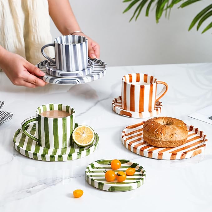 Espresso Cups Ceramic Coffee Mug Series European Striped Dot Coffee Cup And Saucer Mug Cake Plate Afternoon Tea Set Tea Cup And Saucer,A - Image 9