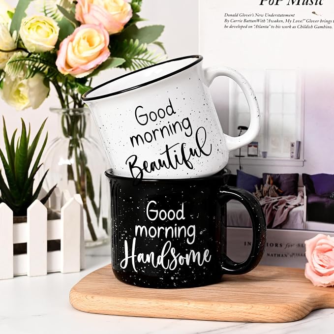 YHRJWN His and Hers Gifts, Good Morning Beautiful & Handsome Coffee Mug, Couple Gift for Him and Her, Couple Mugs for Mr and Mrs, Newlyweds Couples Gifts for Wedding Anniversary, 15 Oz - Image 9