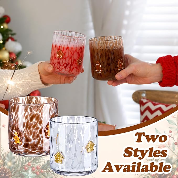 LemonRoad 2 Pcs Christmas Glass Cups 16 oz Gingerbread Man Gingerbread House Icon Juice Glasses Double Old Fashioned Wine Coffee Cocktail Cups Drinking Glassware for Holiday Xmas Party Supplies Gift - Image 7