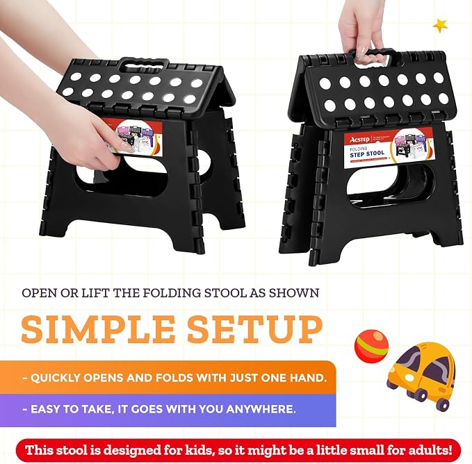 ACSTEP Collapsible Step Stool 7.5 Inch, Small Folding Stool, 176 lbs, Black | Lightweight Foldable Step Stool for Kids and Adults with Handle, for Kitchen, Bathroom, Car, and Compact Home Storage - Image 7