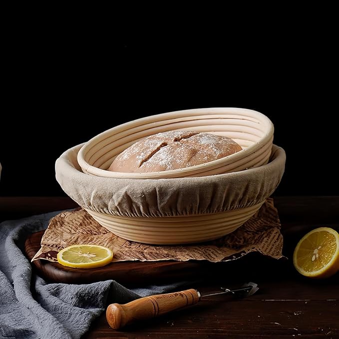 Sourdough Bread Baking Supplies, Sourdough Starter Kit, 9 Inch Round Banneton Basket Set, Sourdough Tools Kit for Beginner and Professional Bakers, Bread Making Tools for Baking