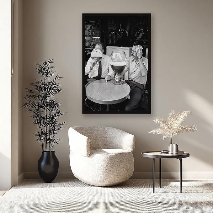 UXCBIA Men Drinking Large Beers, Vintage Black And White, Man Cave Decor Poster Canvas Poster Wall Art Decor Print Picture Paintings for Living Room Bedroom Decoration Black Frame 24x36in(60x90cm) - Image 8