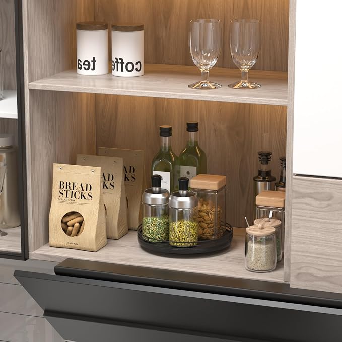 Oroyutor 9-Inch Oak Lazy Susan Spice Organizer, Black Finish | Rotating oak tray organizes spices, toiletries and decor on kitchen counters, bathroom vanities, dining and coffee tables. - Image 8