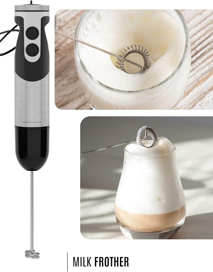 Megawise High-Power Hand Blender β 400W Max Power with Versatile 3-in-1 Attachments (Blending Shaft, Whisk, Chopper); Ergonomic Design with Adjustable Speed Control; Easy to Clean and Maintain (Black)
