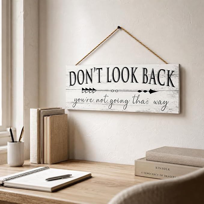 Farmhouse Themed Inspirational Signs: Motivational Quotes "Don't Look Back" Canvas Prints Decor - Vintage Office Decoration Rustic Wall Plaque for Home 6" x 14.5" - Image 9