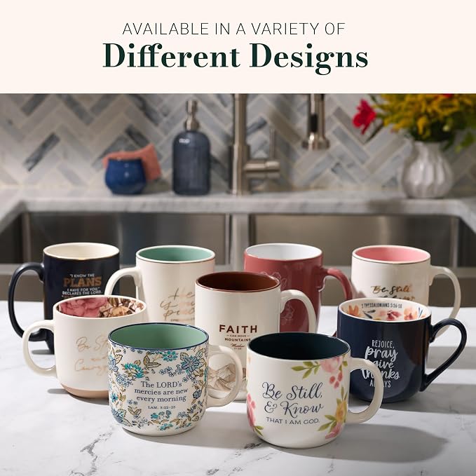 Christian Art Gifts Inspiring Ceramic Coffee Mug for Women: Psalm 46:10 Bible Verse, Dishwasher & Microwave Safe Novelty Cup, Encouraging Gift for Women, White & Navy Blue Multicolor Floral, 14 oz. - Image 9