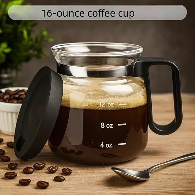 16oz coffee pot mug, coffee pot coffee mug, with spill-proof lid and heat-resistant glass, an ideal gift for coffee lovers