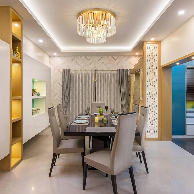 17" 9 Light Gold Crystal Ceiling Light for Dining Room | K9 Crystal, 2 Tier, E12 Base, Adjustable Color Temperature, Flush Mount, for Kitchen Island Living Room Bedroom Entryway - Image 9